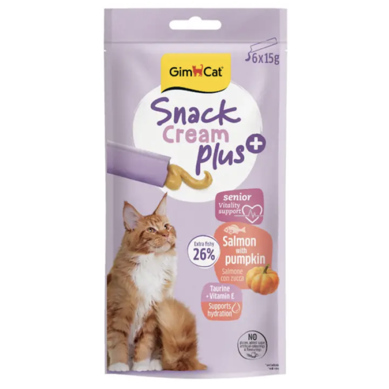 Лакомства для кошек - GimCat SNACK CREAM + SALMON & PUMPKIN (SENIOR) 6x15g