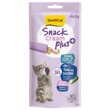 Gardumi kaķiem - GimCat SNACK CREAM plus+ Kitten TUNA & ZUCCHINI  6x15g