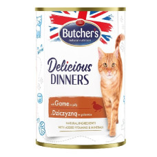 Konservēta barība kaķiem - Butchers CAT Delicious Dinners with game chunks in Jelly 400g