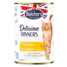 Konservēta barība kaķiem - Butchers CAT Delicious Dinners with chicken chunks in Jelly 400g
