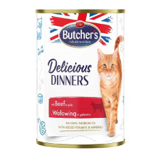 Konservēta barība kaķiem - Butchers CAT Delicious Dinners with beef chunks in Jelly 400g