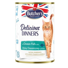 Konservēta barība kaķiem : Butchers CAT Delicious Dinners with sea fish chunks in Jelly  400g