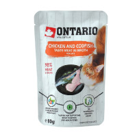 Konservēta barība kaķiem : Ontario Pouch Chicken and Pollock in Broth 80g