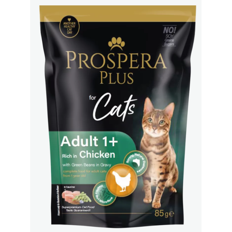 Консервы для кошек - Prospera Plus, Cat Pouch Adult 1+, Chicken and Beans, 85 г
