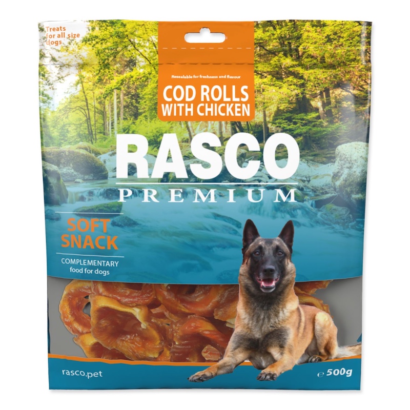Gardums suņiem - Rasco Premium Snack cod rolls coated with chicken meat 500 gr