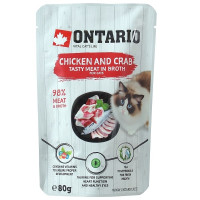 Konservēta barība kaķiem : Ontario Pouch Chicken and Crab in Broth, 80 g