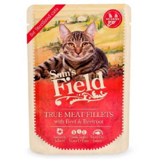 Konservēta barība kaķiem : Sams Field CAT POUCH for sterilized cats with Beef Fillets/beetroot 85g.