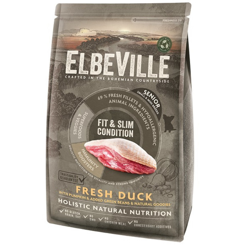 Sausa barība suņiem - ELBEVILLE Senior Mini Fresh Duck Fit and Slim Condition 1,4 kg