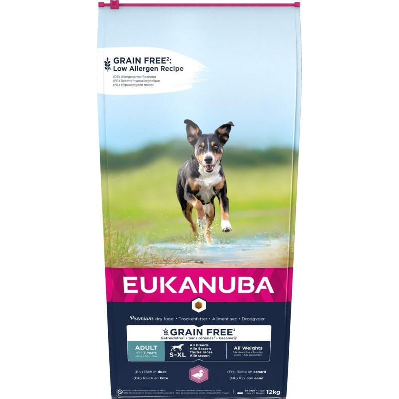 Sausa barība suņiem - Eukanuba Adult Grain Free All Breed Duck, 12 kg