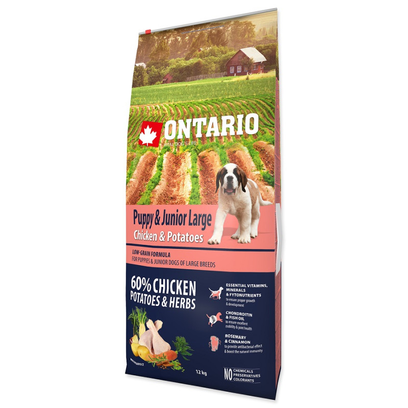 Корм для щенков - Ontario Puppy and Junior Large, Chicken and Potatoes, 12kg
