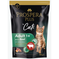 Konservi kaķiem - Prospera Plus, Cat Pouch Adult 1+, Beef and Carrot, 85 g