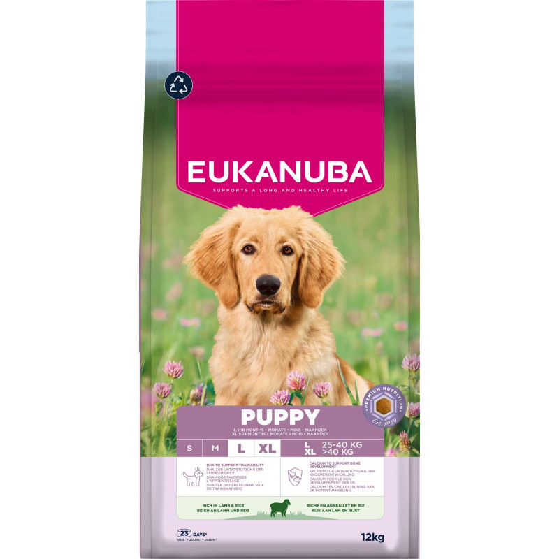 Sausa barība kucēniem - Eukanuba Puppy and Junior, LARGE, Lamb and Rice, 12 kg