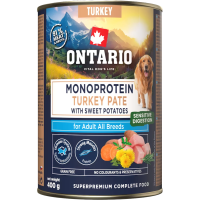 Konservi suņiem - Ontario Adult canned food, monoprotein turkey pāté with sweet potatoes, 400 g 