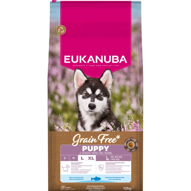 Sausa barība kucēniem - Eukanuba Puppy & Junior Large Grain Free Ocean fish 12 kg
