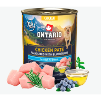 Konservi suņiem – Ontario Adult Chicken Pate Flavoured with Blueberry, 800 g
