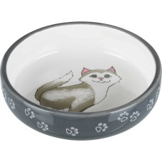 Bļoda dzīvniekiem, keramika : Trixie Cat bowl for short nosed breeds, ceramic, 0.3 l/ø 15 cm, grey/white