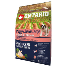 Sausā barība kucēniem - Ontario Puppy and Junior Large, Chicken and Potatoes, 2.25kg