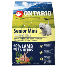 Корм для собак – Ontario Dog Senior Mini Lamb and Rice, 2,25kg
