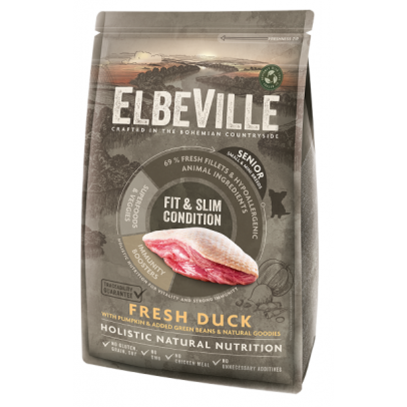Sausa barība suņiem - Placek ELBEVILLE Senior Mini Fresh Duck Fit and Slim Condition 20 kg