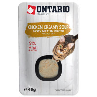 Konservi kaķiem – Ontario Soup Adult Chicken and Cheese with Rice, 40g