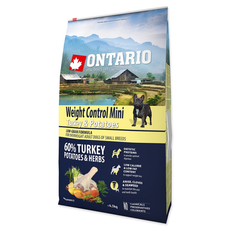 Barība suņiem – ONTARIO Mini Weight Control Turkey & Potatoes 6,5kg
