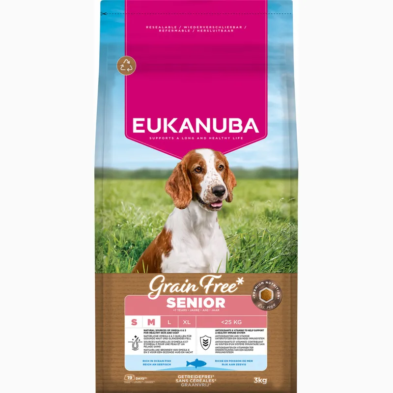 Sausa barība suņiem - Eukanuba Senior Small & Medium, Grain Free, ocean fish 3 kg