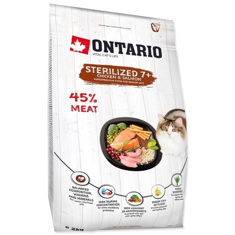 Sausā barība kaķiem - Ontario Cat Sterilised 7+, 2 kg