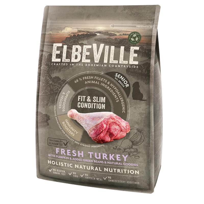 Sausa barība suņiem - ELBEVILLE Senior All Breeds Fresh Turkey Fit and Slim Condition 4 kg