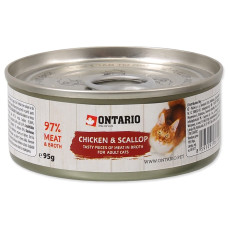 Konservi kaķiem – Ontario Chicken Pieces+Scallop 95g