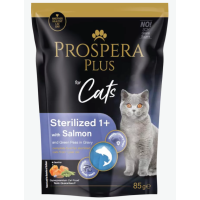 Konservi kaķiem - Prospera Plus, Cat Pouch Sterilized 1+, Salmon and Peas, 85 g