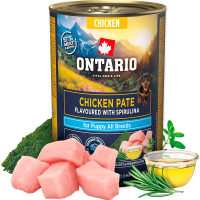 Konservi kucēniem - Ontario Puppy chicken pate with spirulina flavor 400g