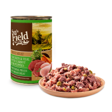 Konservi kucēniem : Sams Field DOG True Meat Chicken & Veal Meat With Carrot For Puppies 400 g.