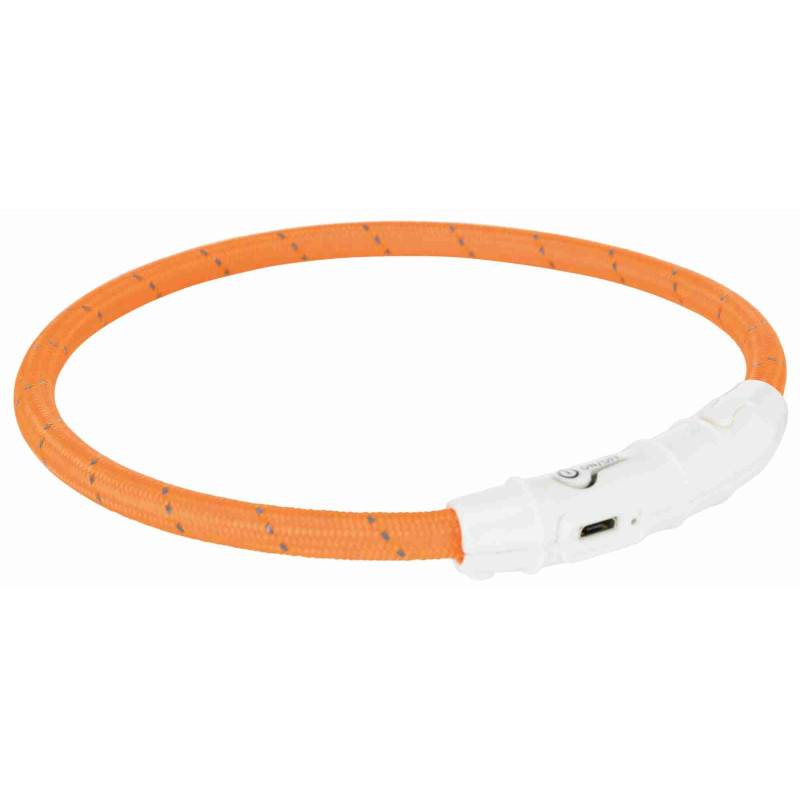 Atstarojoša kaklasiksna suņiem – Trixie Flash light ring USB, M–L: 45 cm/ø 7 mm, orange