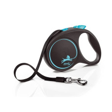 Inerces pavada suņiem:  Trixie Flexi BLACK DESIGN, tape leash, L: 5 m, blue, up to 50kg