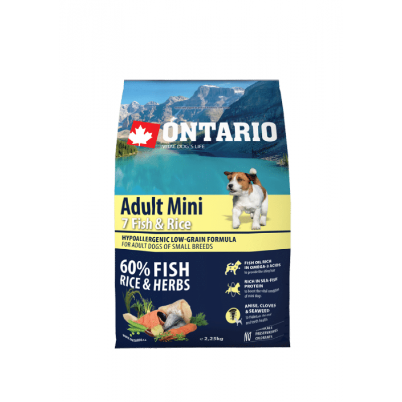 Sausa barība suņiem - Ontario Dog Adult Mini Fish and Rice, 2.25kg