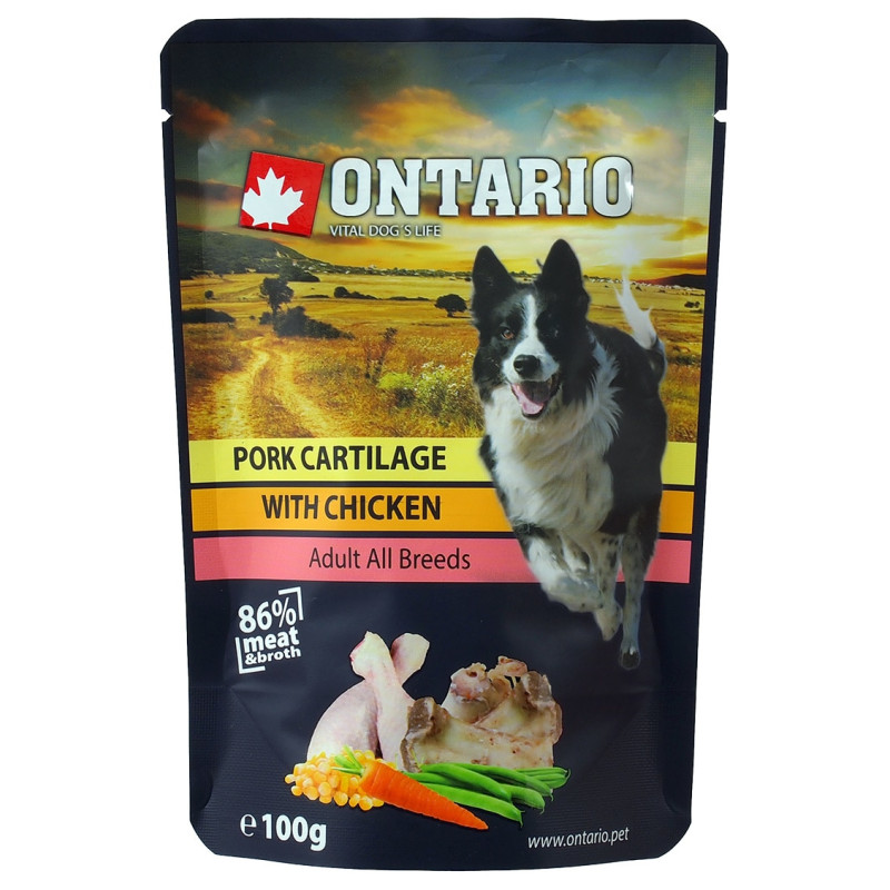 Konservi suņiem - Ontario Dog Pork Cartilage with Chicken in Broth, 100 gr