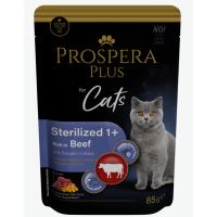 Konservi kaķiem - Prospera Plus, Cat Pouch Sterilized 1+, Beef and Pumpkins, 85 g