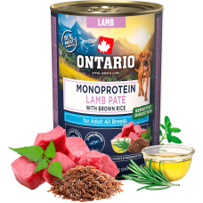 Konservi suņiem - Ontario Adult Monoprotein Lamb Pate with Brown Rice 400g
