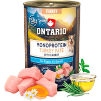 Konservi kucēniem - Ontario Dog Puppy canned food, monoprotein turkey pate with carrots, 400 g 