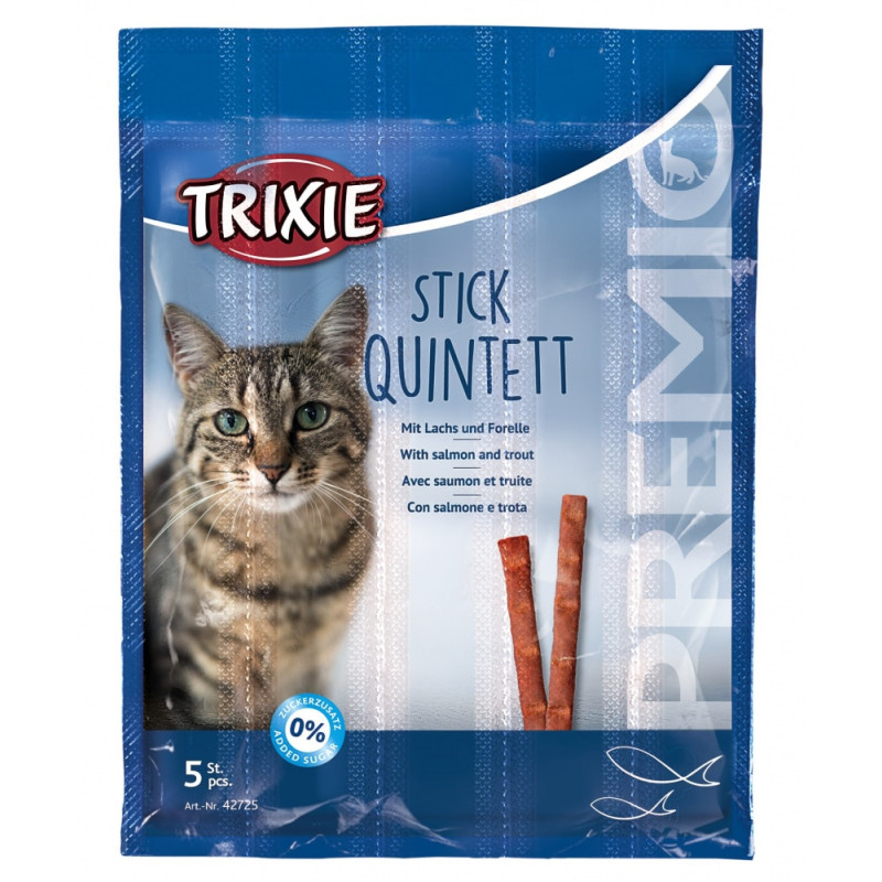Gardumi kaķiem : Trixie Premio Quadro Sticks anti hairball, ar lasi un foreli, 5*5 g