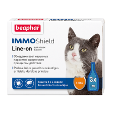 Pilieni pret blusām, ērcēm kaķiem :  Beaphar IMMO SHIELD LINE ON CAT 3*1ml