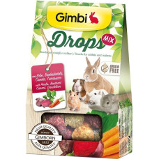Papildbarība grauzējiem : Gimbi Drops mix with herbs, beetroot, carrot, dandelion 50g.