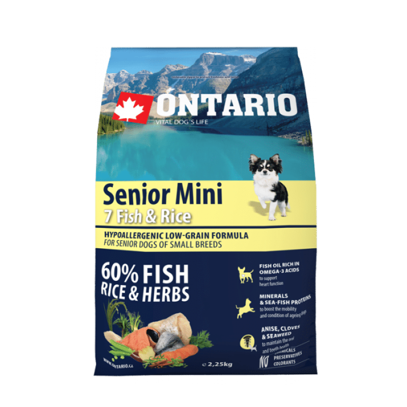 Sausa barība suņiem - Ontario Dog Senior Mini Fish and Rice, 2.25kg