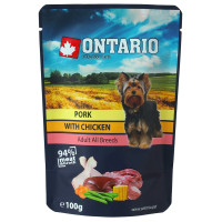 Konservi suņiem - Ontario Dog Pork with Chicken in Broth, 100 gr