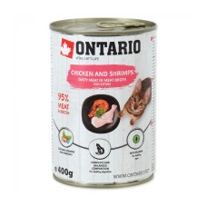 Konservēta barība kaķēniem - Ontario Cat can Chicken with Shrimps flavoured with Sea Buckthorn 400g