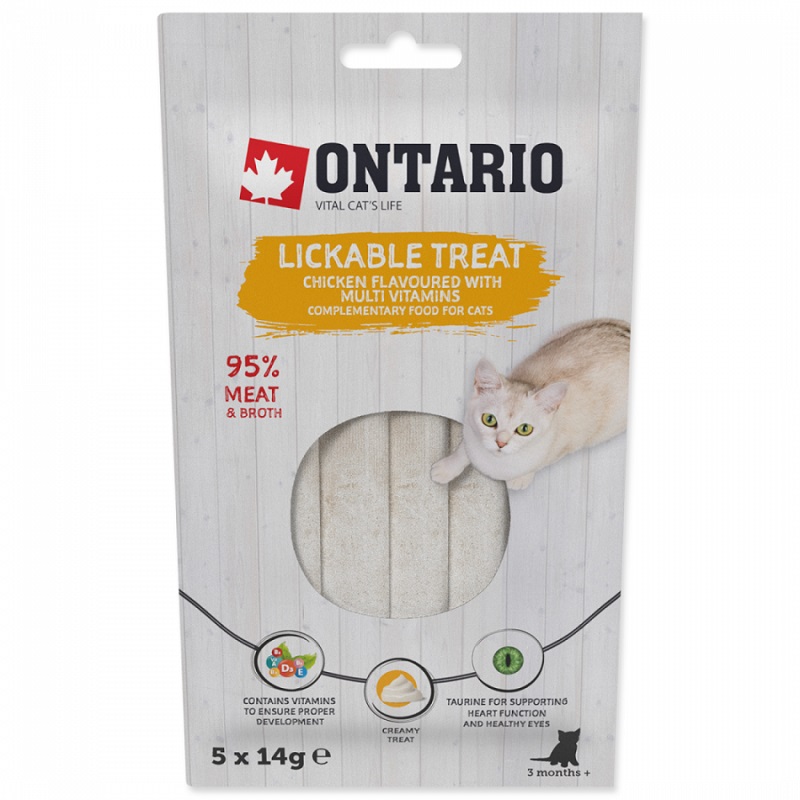 Gardums kaķiem – Ontario Lickable Treats Chicken Flavoured with Multi Vitamins, 5 x 14 g