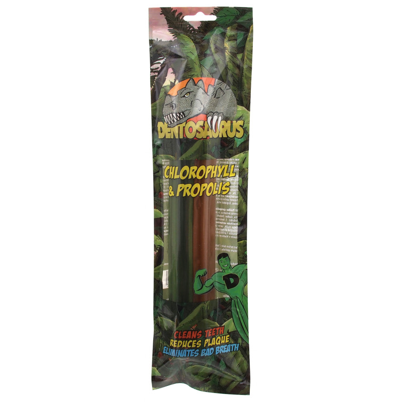 Gardums suņiem – Mr. Dental dentosaurus stick with propolis/chlorophyll Mix L 21cm, 2 gab