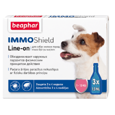 Pilieni pret blusām, ērcēm suņiem : Beaphar IMMO SHIELD LINE ON DOG Small 3*1.5ml