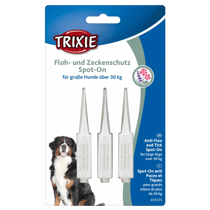Pilieni pret blusām, ērcēm suņiem : Trixie Spot On flea and tick protection for large dogs, 3×5ml