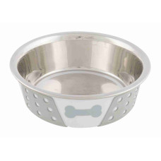 Bļoda dzīvniekiem, metāls : Trixie Stainless steel bowl with silicone, 0.4 l/ø 14 cm, white/grey